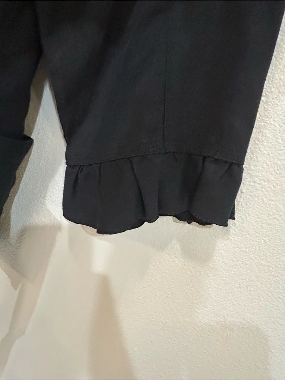 White House Black Market Black Ruffle-Trim Tie Waist Blouse